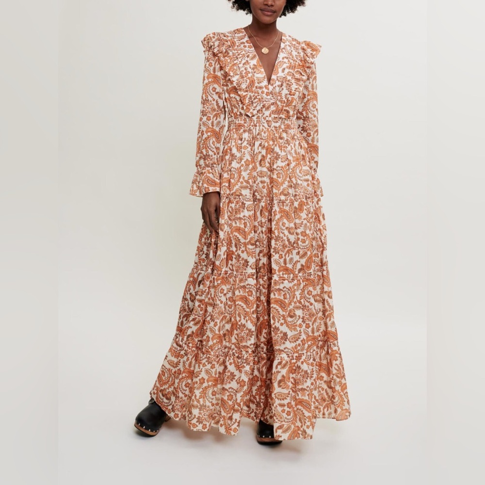 MAJE ORANGE RUFFLE MAXI NWT